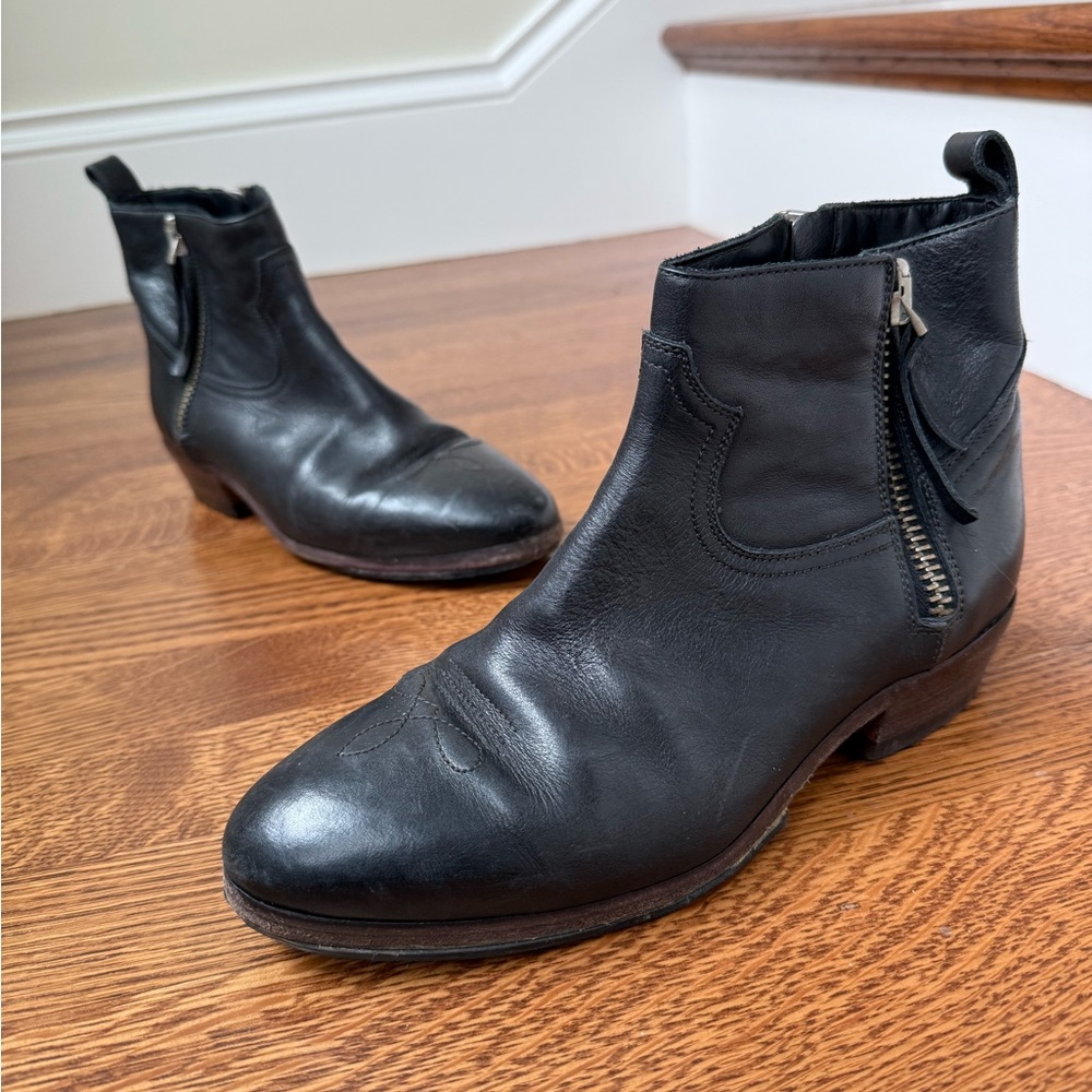 GOLDEN‎ GOOSE Viand Leather Ankle Boots Black Western Distressed Soft Italy 37